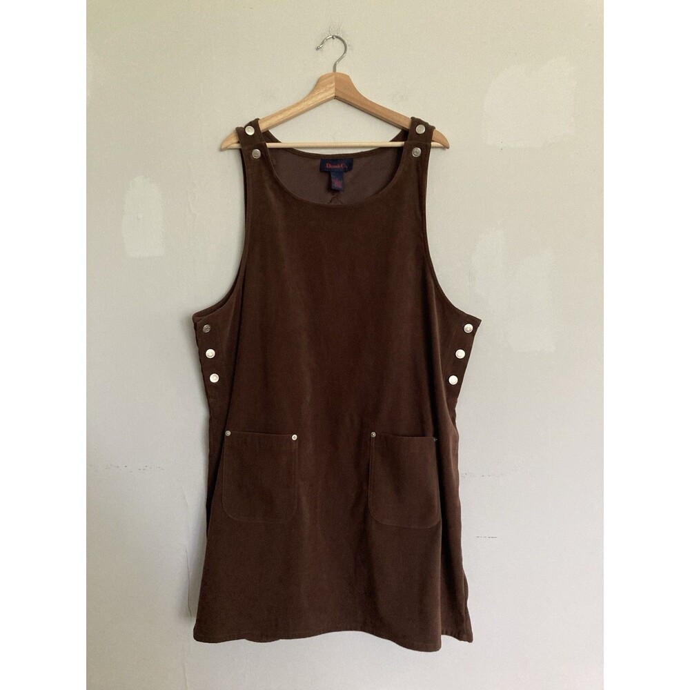 Vintage Overall Dress Jumper 1X Brown Denim & Co. Hong Kong Made